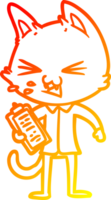 warm gradient line drawing of a cartoon salesman cat hissing png