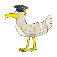 hand textured cartoon seagull with graduate cap png