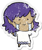 distressed sticker of a cartoon crying elf girl png