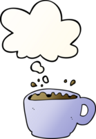 cartoon coffee cup with thought bubble in smooth gradient style png