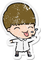 distressed sticker of a funny cartoon boy png