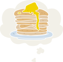 cartoon stack of pancakes with thought bubble in retro style png