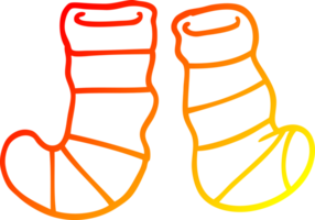 warm Gradient Linie Zeichnung von ein Karikatur gestreift Socken png