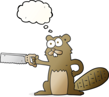 hand drawn thought bubble cartoon beaver with saw png