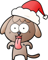 schattig hand- getrokken helling tekenfilm van een hond vervelend de kerstman hoed png