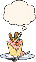 cartoon dessert with thought bubble in comic book style png