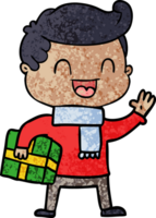 Cartoon lachender Mann mit Geschenk png