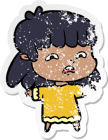 distressed sticker of a cartoon worried woman png