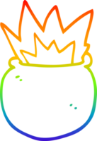 rainbow gradient line drawing of a cartoon exploding cauldron png