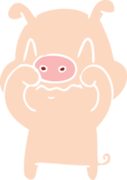 cochon de dessin animé de style plat couleur nerveux png