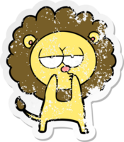 autocollant en détresse d'un lion fatigué de dessin animé png