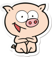 sticker of a cheerful sitting pig cartoon png