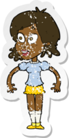 retro distressed sticker of a cartoon surprised woman png