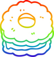 rainbow gradient line drawing of a cartoon jammy biscuit png