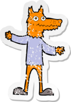 retro distressed sticker of a cartoon fox man png