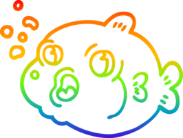 rainbow gradient line drawing of a cartoon fish blowing bubbles png