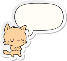 schattig tekenfilm kat met toespraak bubbel sticker png