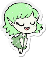 distressed sticker of a happy cartoon elf girl png