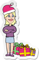 sticker of a cartoon woman ready for christmas png