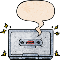 cartoon angry old cassette tape with speech bubble in retro texture style png