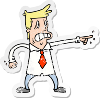 hand drawn distressed sticker cartoon doodle man pointing looking worried png