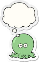 cartoon octopus with thought bubble as a printed sticker png