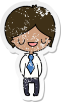 distressed sticker cartoon illustration of a kawaii cute boy png