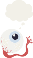 cartoon injured eyeball with thought bubble in retro style png