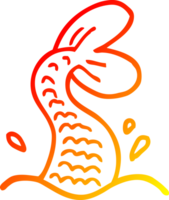 warm gradient line drawing of a cartoon mermaid tail png