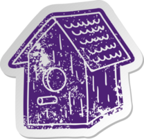 verontrust oud tekenfilm sticker van een houten vogel huis png