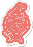 quirky cartoon  sticker of a bored lion wearing santa hat png