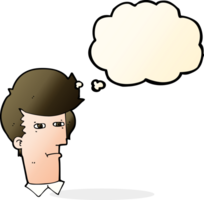 cartoon man narrowing eyes with thought bubble png