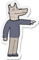 sticker of a cartoon wolf man pointing png