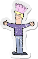 adesivo retrô angustiado de um homem de desenho animado com chapéu de papel png