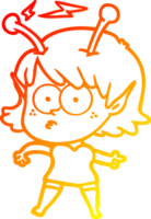 warm gradient line drawing of a cartoon alien girl png