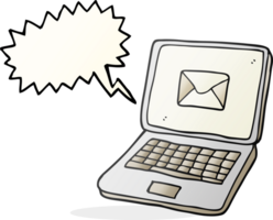 hand drawn speech bubble cartoon laptop computer with message symbol on screen png