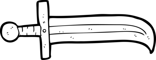 hand dragen svart och vit tecknad serie svärd png