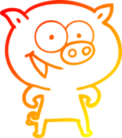 warm gradient line drawing of a cheerful pig cartoon png