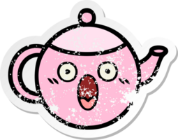 distressed sticker of a cute cartoon teapot png