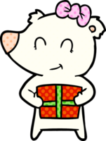 female polar bear with christmas present png