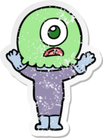 distressed sticker of a cartoon cyclops alien spaceman png