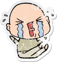 distressed sticker of a cartoon crying bald man png