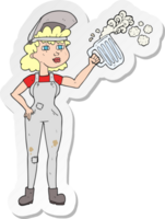 sticker of a cartoon hard working woman with beer png