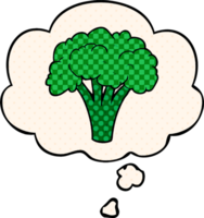 cartoon brocoli with thought bubble in comic book style png