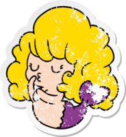 hand dragen bedrövad klistermärke tecknad serie av söt söt sjöjungfru flicka png