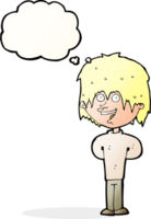 cartoon happy scruffy boy with thought bubble png