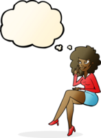 cartoon office woman sitting with thought bubble png