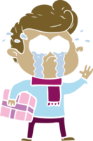 flat color style cartoon crying man with present png