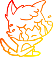 warm gradient line drawing of a crying fox cartoon png