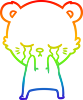 rainbow gradient line drawing of a crying cartoon bear png